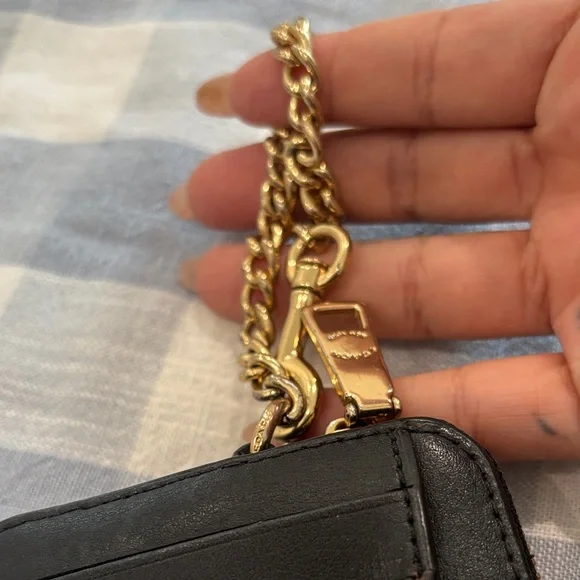 Coach Signature Brown and Black Card Holder with Gold Chain - Picture 3 of 7